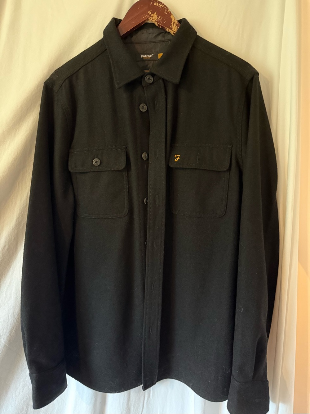 Farah Black Lightweight Shirt Jacket with Subtle Logo